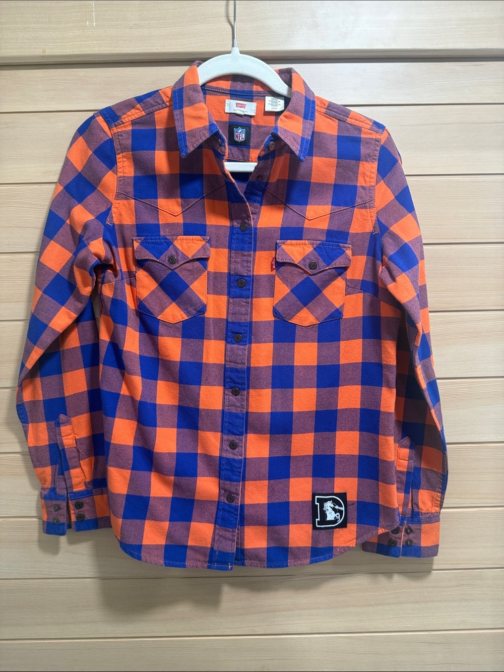 NFL Denver Broncos Orange and Blue Plaid Flannel Shirt by Levi's